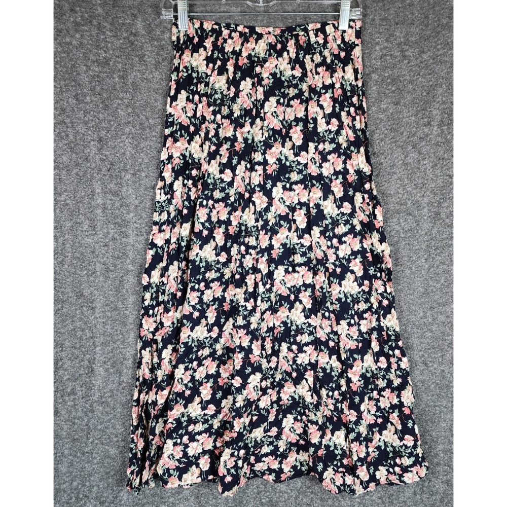 Farragut Crossing Skirt Womens S 3300 Navy Blue Floral Button Front EUC